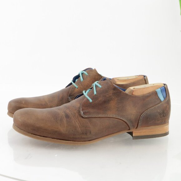 John Fluevog Mens CBC Radio Oxfords Size 8 M Brown Leather Turquoise Dress Shoe - Picture 5 of 16